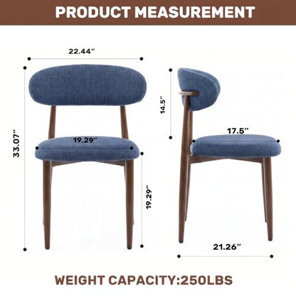 UVV Dining Chairs Set of 6, Metal Kitchen Chairs with Modern Fabric Upholstered for Dining Room, Navy Blue - color: Navy-walnut Grain, size: Set of 6