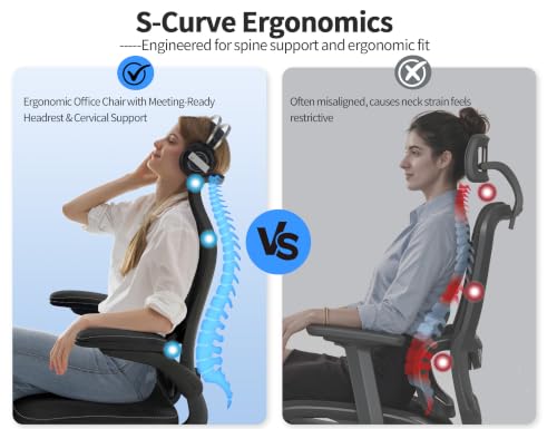 TRALT Office Chair Ergonomic Desk Chair - Gaming Chair with Lumbar Support | 330 LBS Home Office Desk Chairs , Reading Chair with Flip-up Armrests, Comfortable Computer Chairs (1, Black) - color: Ink Black