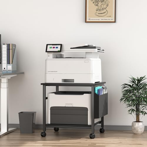 Large Printer Stand, 23.6 x 23.6 Inches Square Printer Stand with Storage Shelf, 2 Tier Printer Table for Home Office, Rolling Printer Cart with Lockable Wheels, Mobile Mini Fridge Stand Table, Black - color: Black