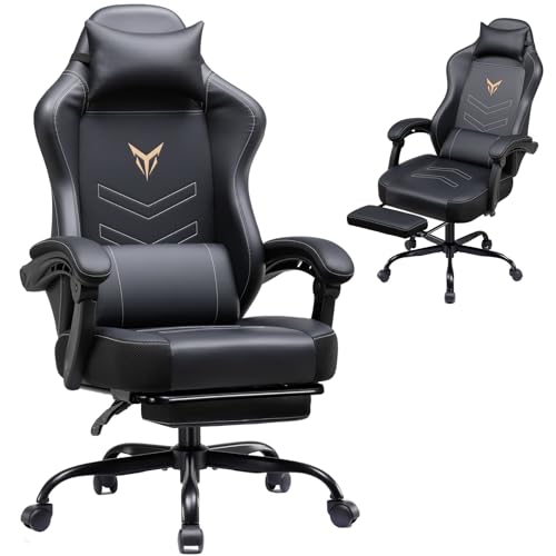 GTPLAYER Gaming Chair, Office Chair High Back Computer Chair with Foot Rest for Adults, Leather Desk Chair Executive Ergonomic Height Adjustable with Headrest and Lumbar Support, 300lbs Black - color: Black