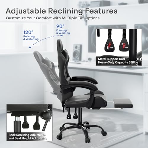 Athena Collection Ergonomic Gaming Chair for Adults, Carbon Fiber Black | Height Adjustable Office Chair Computer Desk Chair with Footrest & Headrest Lumbar Support for Office & Home, 350lbs - color: Carbon Fiber Black