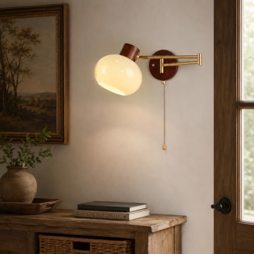 KCO Lighting Modern Brass Glass Globe Swing Arm Pull Chain Wall Sconce - color: 18cm Yellow