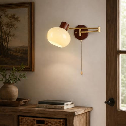 KCO Lighting Modern Brass Glass Globe Swing Arm Pull Chain Wall Sconce - color: 18cm Yellow