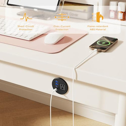 2-1/2" Desk Power Grommet, PD 20W USB-C, 2 AC Outlets | Flush Mount Recessed Outlet for Home, Office, Conference Room, RV Table - size: 2-1/2" Hole
