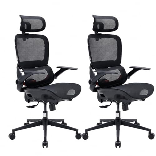 SIHOO B100 Office Chair, Ergonomic Office Chair Without Footrest, Computer Chair with Wide Headrest & Adaptive Lumbar Support, Flip-up Armrests, Swivel Desk Chair for Long Hours, Black - color: Deep Black, size: Pack of 2