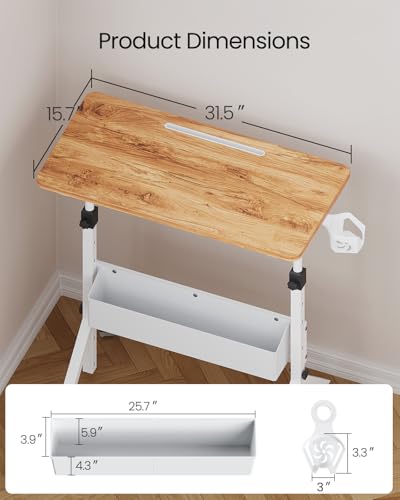 ErGear Mobile Standing Desk with Wheels, Adjustable Height 28.3″ to 46.1″, Rolling Laptop Cart with Cup Holder, Storage Basket, Computer & Pen Slot, Home Office Stand Up Desk, Light Vintage Brown - color: Light Vintage Wood