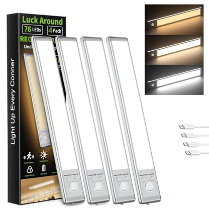 4 Pack Under Cabinet Lighting, 10in Rechargeable Motion Sensor Light Indoor - size: 10in-4pack