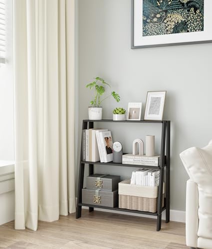 3 Tier Ladder Shelf for Storage, Bathroom Shelves Freestanding, Space-Saving Design, Display Stand for Home Office, Living Room, Kitchen, Bedroom, Black - color: Black
