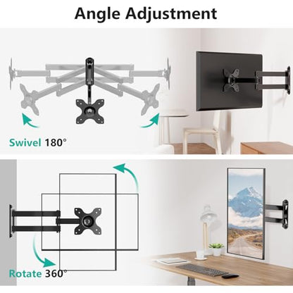 WALI TV Wall Mount Articulating LCD Monitor Full Motion 15 inch Extension Arm Tilt Swivel for Most 13 to 32 inch LED TV Flat Panel Screen with Mounting Holes up to 100x100mm (1330LM), Black | Monitor Wall Mount up to 33lbs, VESA 75/100, Articulating Tilt/