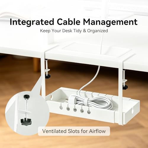 Electric Standing Desk 47.2" x 23.6", White Height Adjustable Sit Stand Desk with Ergonomic Monitor Riser, Dual Memory Presets, Cable Management Tray, Sturdy Scratch-Resistant Desktop for Home Office