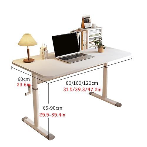 Manual Standing Desk, Adjustable Height Desk, Ergonomic Sit Stand Up Desk, White Office Desk, Metal Frame, Computer Desk with Hand Crank(120x60cm/47.2x23.6in) - size: 120x60cm/47.2x23.6in