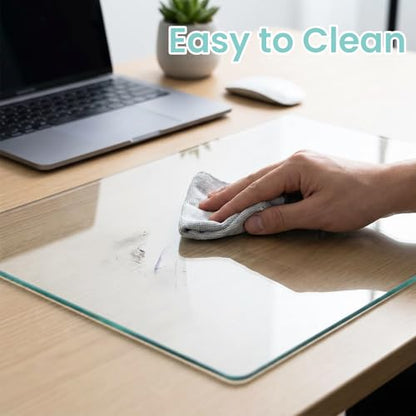 Tempered Glass Desk Pad 32" x 20" - Clear Non-Slip Office Desk Mat for Keyboard & Monitor, Easy to Clean Glass Writing Pad for Home & Work - size: 20" x 32"