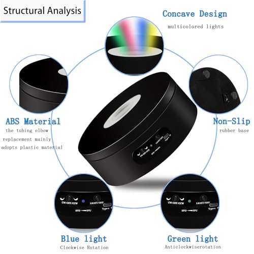 YVV LED Rotating Display Stand, Lighted Base-Crystal Glass Art, 360 Degree Automatic Mute Rotating Turntable, Motorized Display Stand with Colorful Lights, Tumbler Supplies Spinner 4.72in