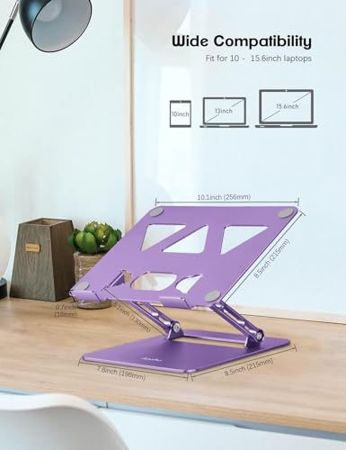 Aoviho Adjustable Laptop Stand for Desk,Portable Laptop Stand Holder and Riser,Foldable Aluminum Notebook Computer Stands for MacBook Air Pro HP Lenovo Dell Samsung Chromebook, 10-15.6 inch, Purple - color: Purple