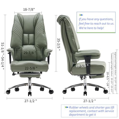 EXCEBET Big and Tall Office Chair 400lbs Wide Seat, Leather High Back Executive Office Chair with Foot Rest, Ergonomic Chairs Lumbar Support for Lower Back Pain Relief (Light Green) - color: Light Green