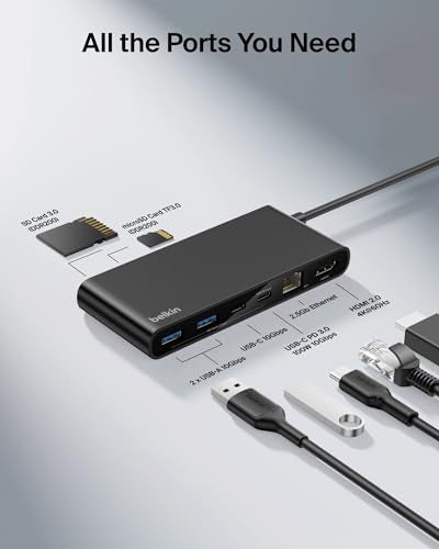 Belkin USB-C Hub 8-Port 4K HDMI 100W PD for Neo MacBook, Windows & More | 2.5Gbps ethernet, 4K@60Hz display support, compatible with Neo MacBook, Windows, and Chromebook laptops - style: 8-in-1 USB-C Hub