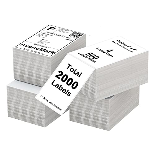 AveneMark 4 Stacks 2000 Labels 4" x 6" Fanfold Direct Thermal Labels, Postage Shipping Labels Paper with Perforated, Strong Adhesive Label for Zebra, Rollo, MUNBYN Thermal Printer,500 Labels per Stack - size: 4"x 6" Fanfold(4 Stacks-2000 Labels)
