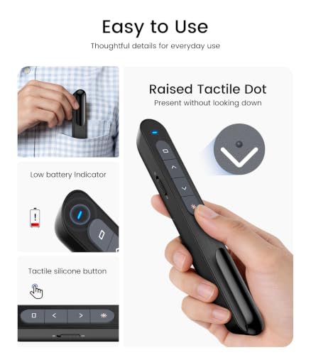 Wireless Presenter, Hyperlink Volume Control Presentation Clicker RF 2.4GHz USB PowerPoint Clicker Presentation Remote Control Pointer Slide Advancer (Black) - color: Red