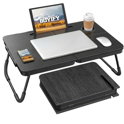 BUYIFY 23.4" Foldable Lap Desk Bed Table with Cup Holder Tray Black - color: Black