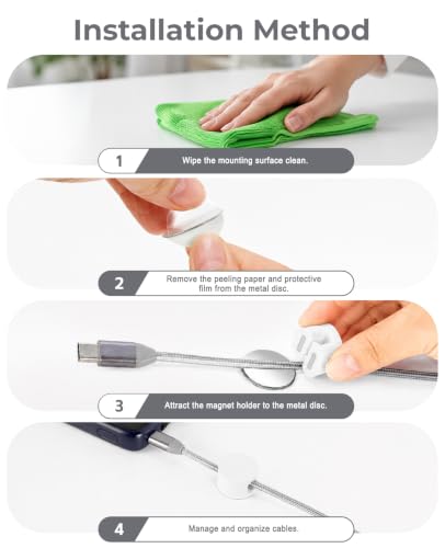 Magnetic Cable Clips White, Cord Organizer Magnet Silicone Cord Management Charging Cable Holder for Metal Desk, File Cabinet, Home and Office, with Extra Adhesive Plates (5 Piece, Large Size) | Fits Larger Cables Up To 0.3" Thick: PC, Computer, Ethernet