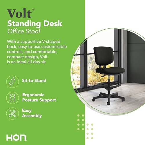 HON Volt Ergonomic Office Stool, Armless, Office Desk Computer Chair, Black - color: Leather Back - Stool