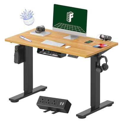 FLEXISPOT EN2 40"x24" Standing Desk with Power Strip Bundle, Maple | One-Piece Desktop, Easy-Access Clamp Power Strip Bundle, Organized Cable Management, Modern Home Office Setup - color: Black Frame + Maple Top, size: 40x24