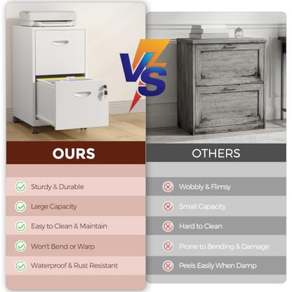 Metal 2 Drawer File Cabinet with Lock & Wheels for Office, White - color: White, style: 2 Drawers Mobile File Cabinet