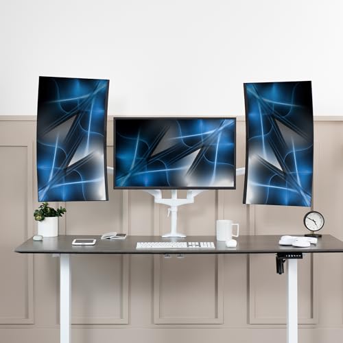 VIVO 17 to 32 inch Triple Pneumatic Monitor Mount, 2 Pneumatic Arms, 1 Fixed, Adjustable Swivel, Rotation, Heavy Duty VESA Desk Stand with C-clamp, Max VESA 100x100, White, STAND-V300GW - color: White, size: Triple Mount
