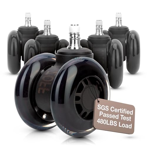 ZOFF Double Rollerblade Office Chair Wheels - 3 inch - Replacement Rubber Chair Casters - Smooth & Quiet Rolling - Easy Installation - Safe for Hardwood Floors & Carpet - Universal Fit - Set of 5