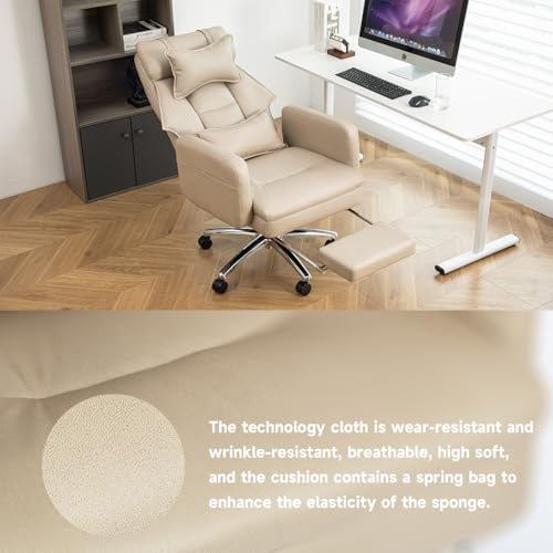 Executive Office Chair, Big and Tall Ergonomic Desk Chairs with Headrest & Footrest, Adjustable High-Back Recliner, Swivel Computer Chair w/Side Pockets, Lumbar Support for Home Office (Beige) - color: Beige