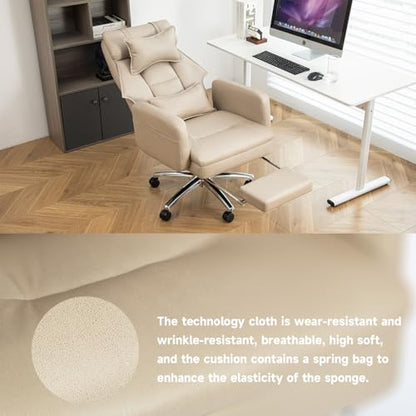 Executive Office Chair, Big and Tall Ergonomic Desk Chairs with Headrest & Footrest, Adjustable High-Back Recliner, Swivel Computer Chair w/Side Pockets, Lumbar Support for Home Office (Beige) - color: Beige