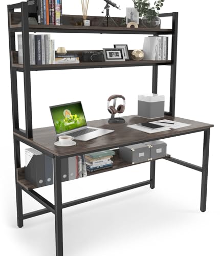 Aquzee Desk with Hutch, Computer Desk with Shelves, 47 Inch - color: Grey, size: 47inch