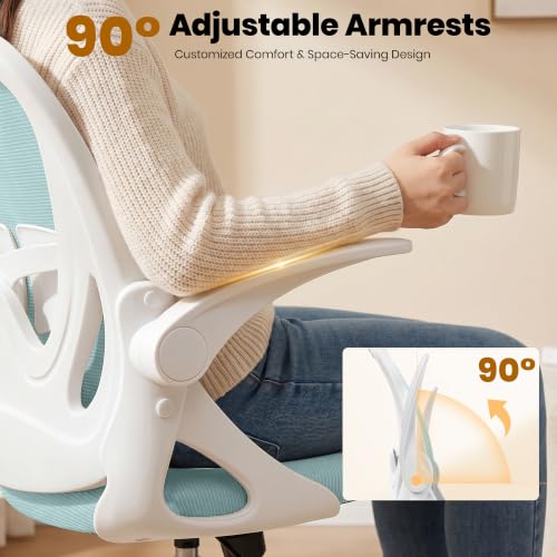 Primy Drafting Chair Tall Office Chair with Flip-up Armrests Executive Ergonomic Computer Standing Desk Chair with Lumbar Support and Adjustable Footrest Ring（Light Blue） - color: Light Blue, size: 934-Z