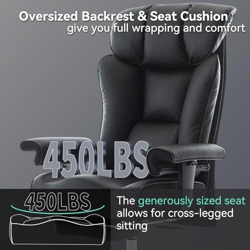 Efomao Big and Tall Executive Office Chair 450lbs,Black | 5.9" Thick Pocket Spring Cushion, Reclining Breathable PU Leather Desk Chair with Foot Rest, Soft Comfortable Support - color: 3060r-black