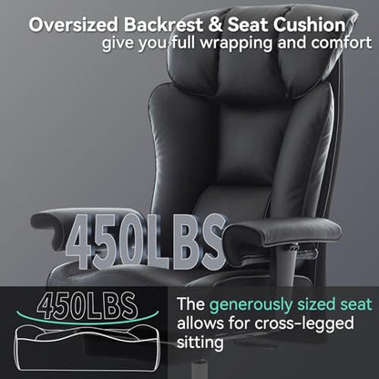 Efomao Big and Tall Executive Office Chair 450lbs,Black | 5.9" Thick Pocket Spring Cushion, Reclining Breathable PU Leather Desk Chair with Foot Rest, Soft Comfortable Support - color: 3060r-black