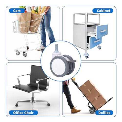 Desk Chair Wheels Replacement Noiseless Swivel Caster Wheels Medical Rubber TPR 3in Thread Aluminum Alloy 75mm Caster M12 for Home Office Chair Furniture