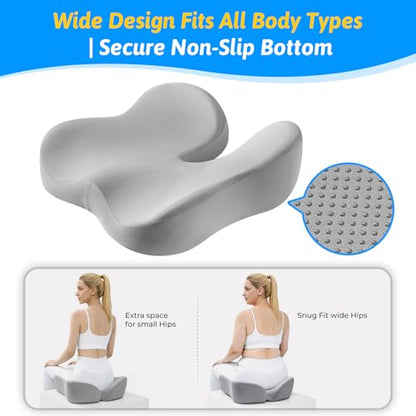 Dreamer Car Seat Cushion for Tailbone & Sciatica Pain Relief | Certified & Ergonomist-Designed,Tapered Front Edge Reduces Thigh Pressure,Wide Memory Foam for Office Chair, Car, Wheelchair - color: Light Gray