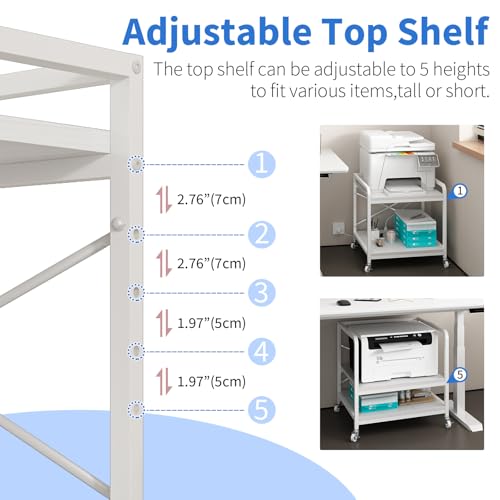 METYERRY Under Desk Printer Stand with Power Outlet, Adjustable Shelf,White - color: White