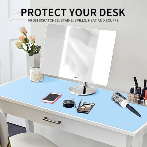Large Office Leather Desk Mat, Large Mouse and Keyboard Pad, Laptop Pad, Desktop Protector(Light Blue, 31.5 in. x 15.7 in.) - color: Light Blue, size: 31.5×15.7inch
