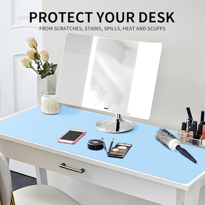 Large Office Leather Desk Mat, Large Mouse and Keyboard Pad, Laptop Pad, Desktop Protector(Light Blue, 31.5 in. x 15.7 in.) - color: Light Blue, size: 31.5×15.7inch