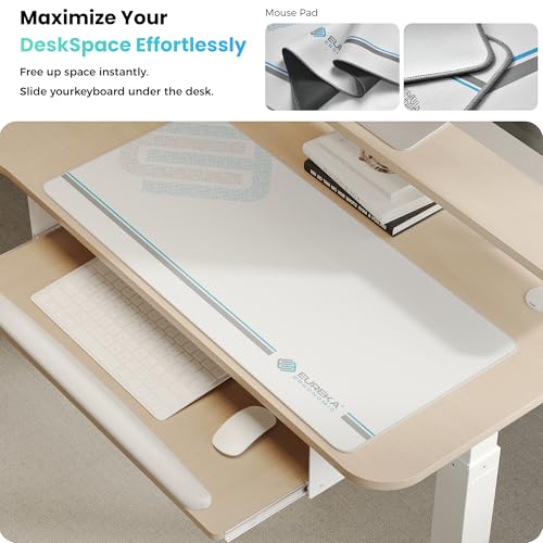 EUREKA ERGONOMIC 55 Inch L Shaped Electric Standing Desk, Height Adjustable Computer Gaming Desk with Keyboard Tray, Mouse Pad,Home Office Work,Maple Wood, Right Side - color: Maple, size: 55 inch-Right Side
