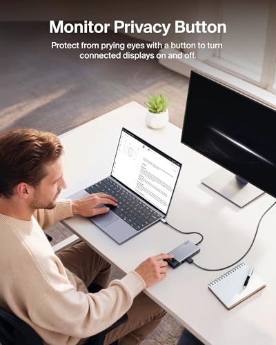 Belkin USB C Hub, 8-in-1 Multi-Port Hub 100W - Dual Display Support for Windows & Chromebook + Mirrored Support for macOS w/Monitor Privacy, Ethernet, Resolutions up to 4K@60Hz - Travel Essentials - style: 8-in-1 Hub