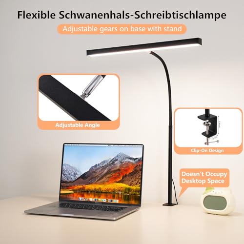 LED Desk Lamp for Office Home, Adjustable Flexible Eye-Caring Desk Light with,5 Modes 10 Brightness Adjustment, USB Adapter Desk Lamp with Clamp-T-B - style: T-Black