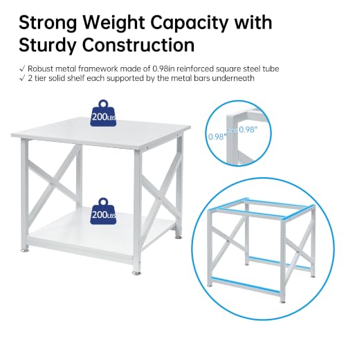Fannova White 3D Printer Stand, Large Printer Table with Storage Shelf | 23.6"x23.6"x22.6", Home Office 2 Tier Rolling Printer Cart with Heavy Duty Industrial Wheels - All 4 Lock, Mini Fridge Stand - color: White