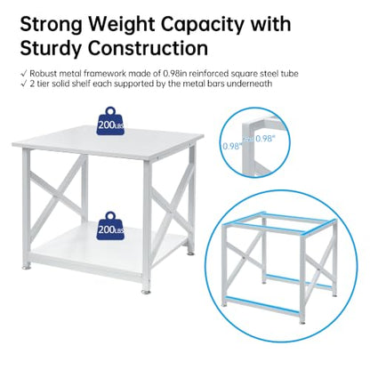 Fannova White 3D Printer Stand, Large Printer Table with Storage Shelf | 23.6"x23.6"x22.6", Home Office 2 Tier Rolling Printer Cart with Heavy Duty Industrial Wheels - All 4 Lock, Mini Fridge Stand - color: White