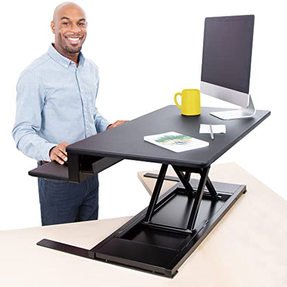 Stand Steady Flexpro Power, 36" Ergonomic Adjustable Height Electric Standing Desk Converter, EZ Lift Sit to Stand Laptop Desk Riser for Laptop & Computer Monitors (Black, 36in x 23.5in x 5.5-19.5in) - size: 36 Inch