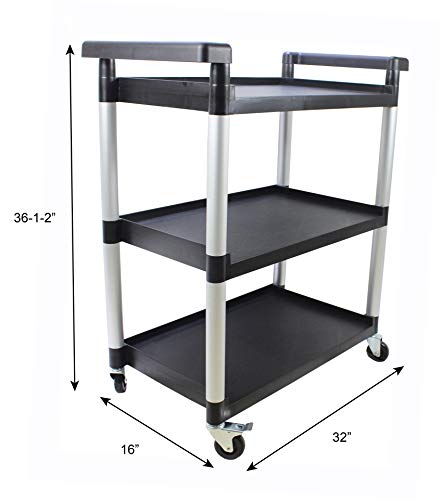 MaxWorks 80774 3-Shelf Utility Plastic Cart with Wheels-225 Lbs Maximum Capacity , Black - style: 3 Shelves