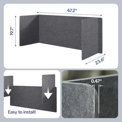 Desk Divider Privacy Screen 3 Panel Sound Absorbing - 47.2”x 23.6”x 19.7” Freestanding Acoustic Partitions for Office, Noise Reducing Panels for School, Home, Library,Dark Grey - color: Dark Grey