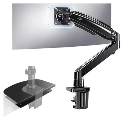 HUANUO Single Monitor Arm for 40 inch Screens, Ultrawide Computer Monitor Mount Steel Monitor Mount Reinforcement Plate for Thin, Glass and Other Fragile Tabletop