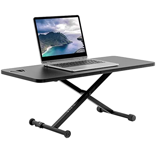 VIVO Black Small Single Top 28 inch Standing Desk Converter, Tabletop Sit to Stand Laptop Riser with Scissor Lift Height Adjustment, DESK-V011F